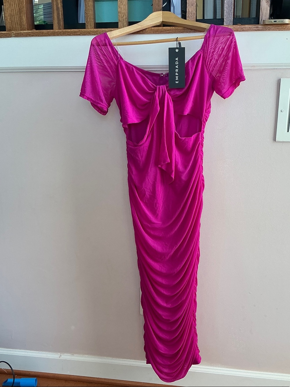 Emprada Fuchsia Tie-Front Ruched Maxi Dress